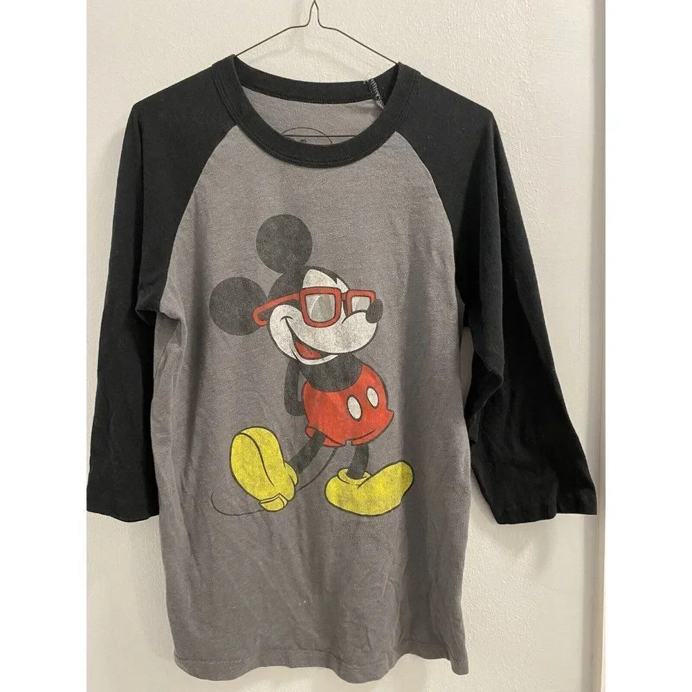 MENS WOMENS UNISEX MICKEY MOUSE DISNEY 3/4 SLEEVE - T SHIRT- SMALL